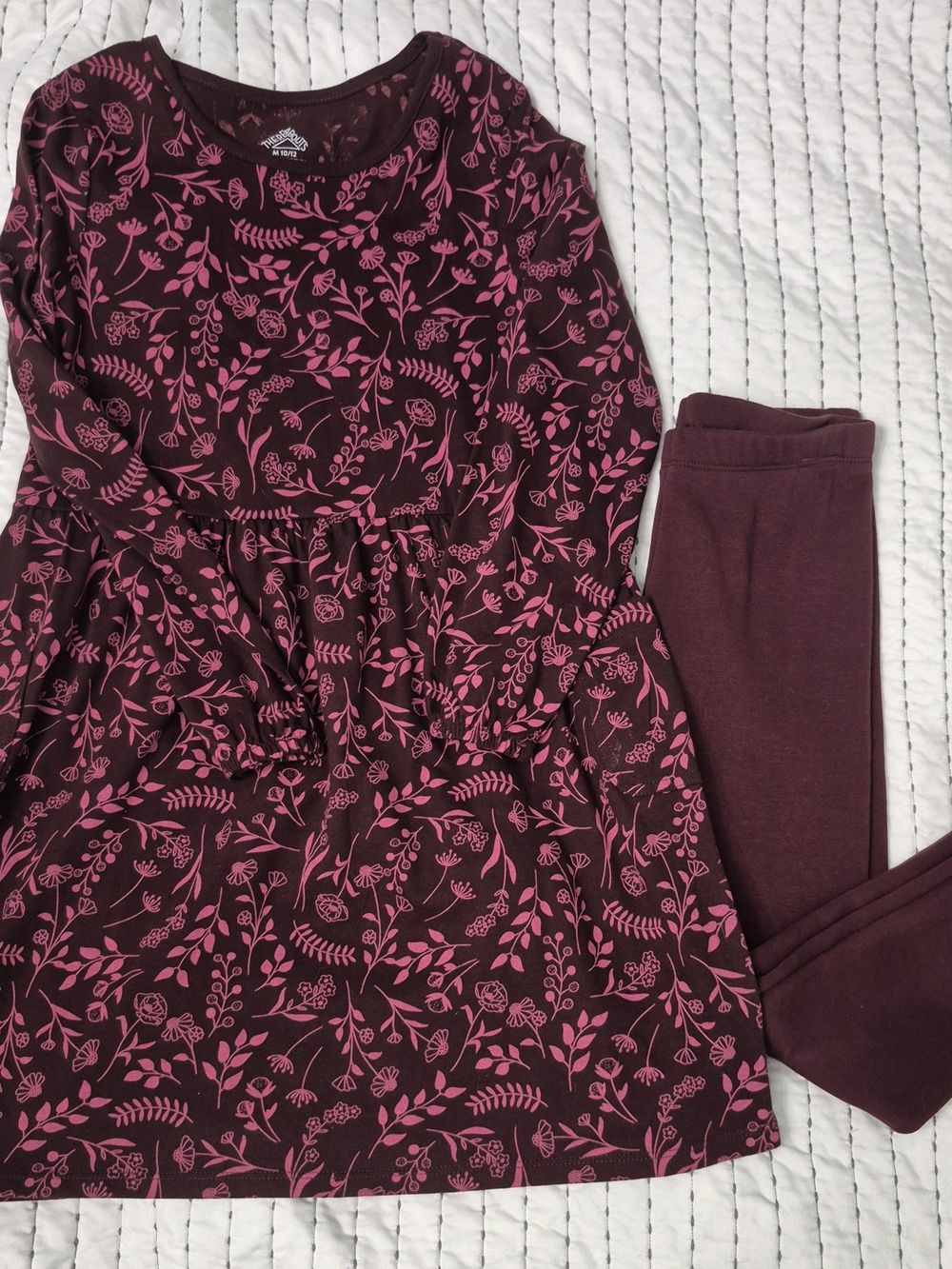 Girls Long-Sleeve Floral Tunic & Matching Leggings Set - Burgundy/Pink